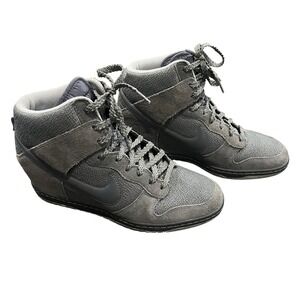 Nike Dunk Sky Hi Wedge Sneakers Womens 9 Grey Textured Suede 644877-005